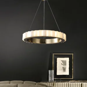 Simple Modern Alabaster Pendant Lighting Luxury Gold Natural Marble Ring Chandelier Lamps Home Decor Luxury