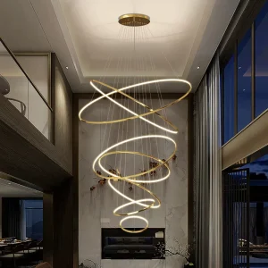 Simple Modern Iron Rings LED Pendant Light Gold Elegant Chandelier for Bedroom Living Room Dining Room Study Room Dimmable