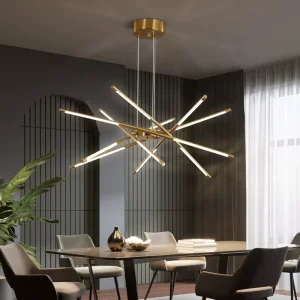 Simple Nordic Dimmable Sputnik Modern Tubes Linear LED Chandelier Pendant Lights for Restaurant Living Room