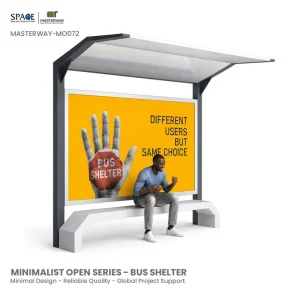 Simple Type Commercial Advertising Bus Shelter Rectangle Metal Tempered Glass LED Light Box Outdoor Bus Shelter Waiting Bench