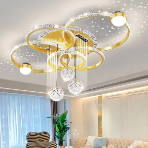 Simple Warm Light Starry Sky Ring Round Golden Black White Led Ceiling Lamp for Living Room