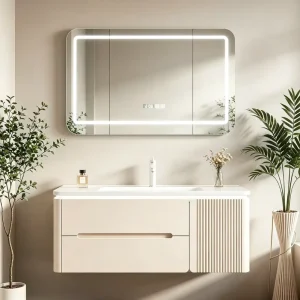 Simple and Stylish Solid Wood Vanity Unit with Integrated Waterproof Basin Factory OEM ODM