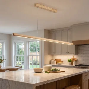 Single Beech Wood Kitchen Pendant Lights Adjustable Height Over Kitchen Island and Living Room 120cm Bar Custom LED Lighting