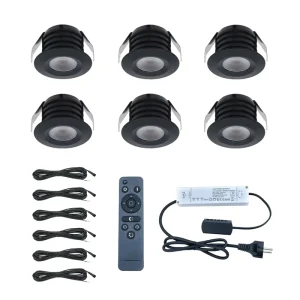 Single Color 6PCS LED Recessed Mini Spotlight Kits 3W 2700K Warm White Black 12V With Remote Control