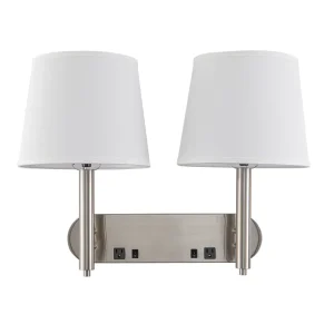 Single or Double Nordic White Linen Hospitality Motel Hotel Wall Light LED Wall Lamp for Bedroom Bedside Guestroom