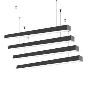 Sleek Black Architectural Suspended Lighting System Continuous Run Linkable LED Linear Pendant Lamp
