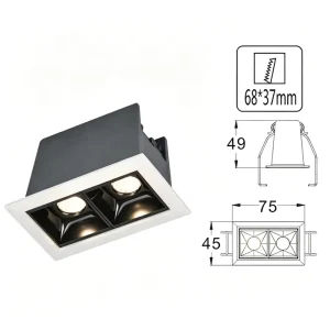 Sleek Contrast Color Square Recessed Dual Grille Light Anti Glare Spotlight for Office Showroom Indoor Ambient Light