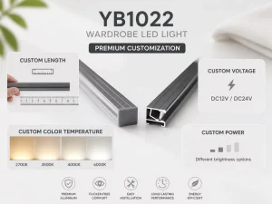 Slim Linear LED Wardrobe Lighting Fixture Front Edge Installation for Hotel Closet Home Furniture Cabinet YB1022-22