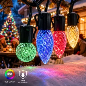 Smart Color Changing Festoon String Lights App Control and Timer 50ft S14 Shatterproof Bulbs for Backyard Pergola
