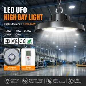 Smart Control Microwave Motion Sensor Option 100W 150W 200W 240W 300W LED UFO High Bay Light for Industrial Lighting