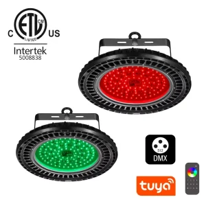 Smart ETL CETL Certified Commercial 100W 250W DMX512 Wireless WiFi Control RGBW Colorful UFO LED High Bay Light