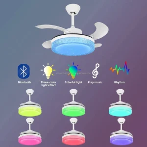 Smart LED 42 Inch Ceiling Fan With Light Multiple Designs Hidden Blades 110V 230V ABS Lamp Body for Home and Hotel