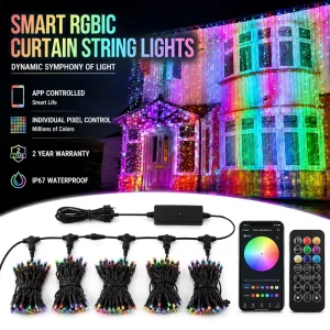 Smart LED Light Strings Curtain Lights IP65 3x3M 900 LEDs Warm White 3000K Dimmable Commercial Shop Window Display Christmas