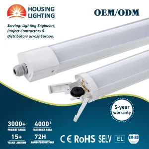 Smart LED Tri Proof Lights Linkable 1200mm 1500mm IP65 Batten Light Openable End Cover Press Type Terminal Block 3CCT Dimmable