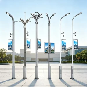 Smart Light Pole CCTV Camera WiFi LED Display 9M Height Auto Color Temp Dimmable IP65 Waterproof Street Light Pole Road