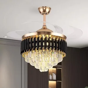 Smart Luxury Crystal Chandelier Ceiling Light with Remote Control DC Motor Led Fan for Bedroom
