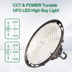 Smart Microwave Sensor 240W High Lumen IP65 Aluminum CRI80 5 Years Warranty Dimmable UFO High Bay Light Industrial Stadium