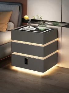 Smart Nightstand Speaker Side Storage Table Wireless Charging 3 Drawers Led Light Cabinet Bedroom Home Furniture OEM