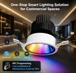 Smart RGB CCT LED Downlight with NFC Programming Dimmable for Hotel Commercial Lighting CE