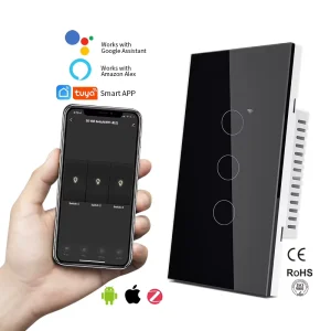 Smart Switch Single Pole Smart Life for Tempered Glass WiFi Zigbee Neutral USW8821 Smart Home Wall Switch