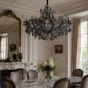 Smoke Teardrop Crystal Pendant Light Polished Chrome Frame Chandelier for Grand Living Room High Ceiling Home Lighting