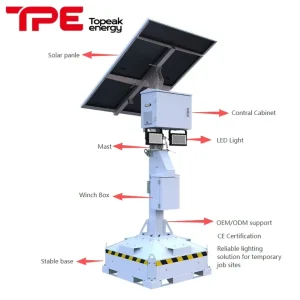 Solar DC LED Mobile Light Tower Trailer IP23 Rated 360 Beam 16000LM Off Grid Silent Easy Deployment for Construction Event