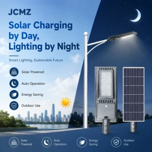 Solar DC LED Street Light IP66 CCC CE RoHS Certified Lifepo4 Battery Aluminum Plastic Shade 5-Year Warranty Road Use 120 Beam