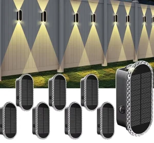 Solar Fence Lights Up and Down Lighting IP65 Waterproof Solar Wall Lights Outdoor for Backyard Garden Patio Garage
