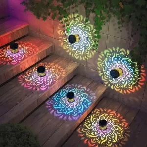 Solar LED Mandala Mosaic Lights 7 Color Changing Rechargeable Outdoor Fence Decor Lamp