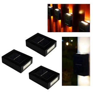 Solar LED Square Outdoor Garden Wall Lamp with Up and Down Lighting for Fence and Wall Decor