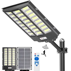 Solar LED Street Lights 6500K IP67 Motion Sensor Remote Control Aluminum Flood Lights for Parking Lot Basketball Court