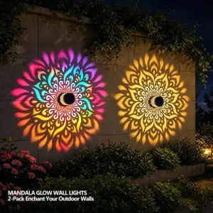 Solar Mandala Wall Lamp Outdoor LED Waterproof Fence Lamp for Garden Lawn Estate Porch Corridor Courtyard Decoration