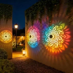 Solar Mandala Wall Light Outdoor Garden Fence Projector Lamp