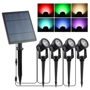 Solar Powered 4 in 1 Garden Spotlights IP65 Waterproof Outdoor LED Landscape Lights Auto On Off Dimmable Dual Color Temp Yard