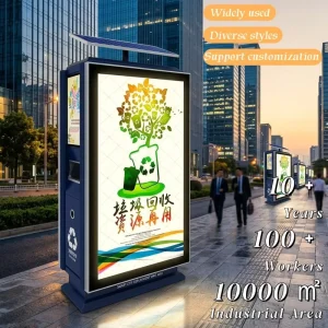 Solar Powered Advertising Light Box Trash Bin Outdoor Public Waste Receptacle with LED Display for Street Park