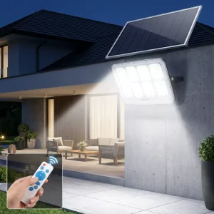 Solar Powered Floodlight High Conversion Monocrystalline Panel Long Runtime Security Lighting for Farm Barn