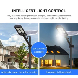 Solar Powered LED Street Light Remote Control Outdoor Waterproof Garden Lamp for Courtyard Pathway Lighting