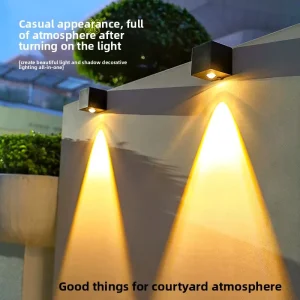 Solar Square Wall Light Outdoor Warm White RGB Color Changing Mode Waterproof Fence Light for Garden Patio Decoration