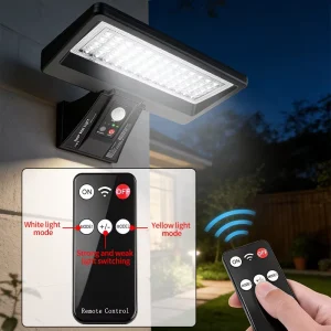 Solar Street Light 10000LM IP65 Waterproof LED Wall Lamp with Motion Sensor Remote for Outdoor 2000mAh White Warm Adjustable ABS