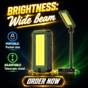 Solar Telescopic LED Work Light Camping Light Floodlight with Foldable Stand Extendable Rod for Hunting Camping Hiking Repairing