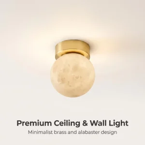 Solid Brass Base Natural Marble Globe LED Mini Ceiling Wall Sconce Semi Flush Mount Ambient Lighting Bedroom Hallway Entryway