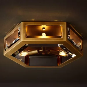 Solid Brass Beveled K9 Crystal Octagon Flush Mount Ceiling Light Art Deco Classic Glam Entrance Foyer Hotel Lobby Contract MFR