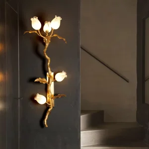 Solid Brass Flower Art Wall Sconce Decor Lamp for TV Wall Foyer Stairs & Bedroom Headboard