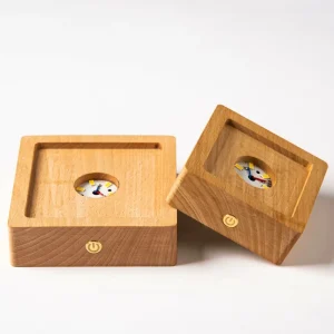 Solid Touch Switch Wooden Square LED Light Stand Carved USB Rechargeable Wood Light Base Table Lamp for Crystal Display