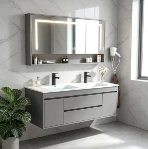 Space-Saving Multi-Layer Solid Wood Bathroom Vanity Wall-Mounted Custom Washstand Factory OEM ODM