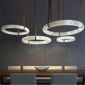 Spanish Alabaster Ring Pendant Light with Leather Rope for Living Room Bedroom Hotel Modern Minimalist Luxurious Chandelier