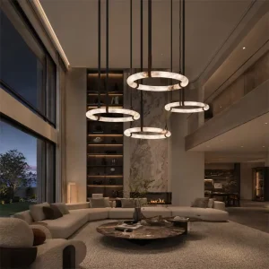 Spanish Marble LED Chandelier Round Circle Ring Pendant Lights Hanging Fixtures for Living Room Showroom Project Decor