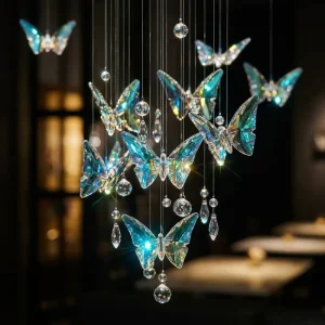 Special Design Crystal Chandelier Hotel Club Entrance Luxury Artistic Butterfly LED Adjustable Height Modern Pendant Lights