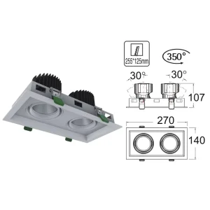 Square Grille Ceiling Light Rotatable Recessed Spotlight for Office Tower Meeting Room Lobby Interior Lamp