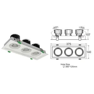 Square Recessed Gimble Grille Spotlight Embedded Ceiling Light for Commercial Building Interior Renovation